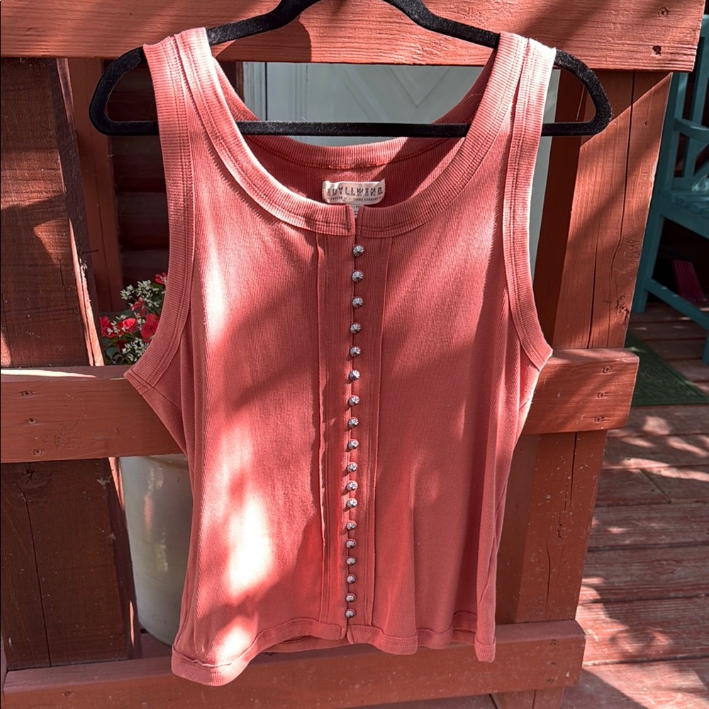 Idyllwind Coral Tank Top with Front Stud Buttons